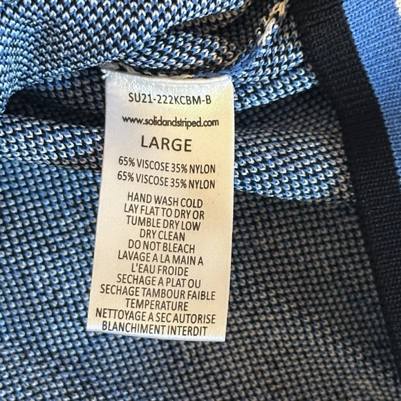 SOLID & STRIPED Mackenzie Checked Stripe Trim Pullover Blue Women’s Large $188 - Picture 6 of 6